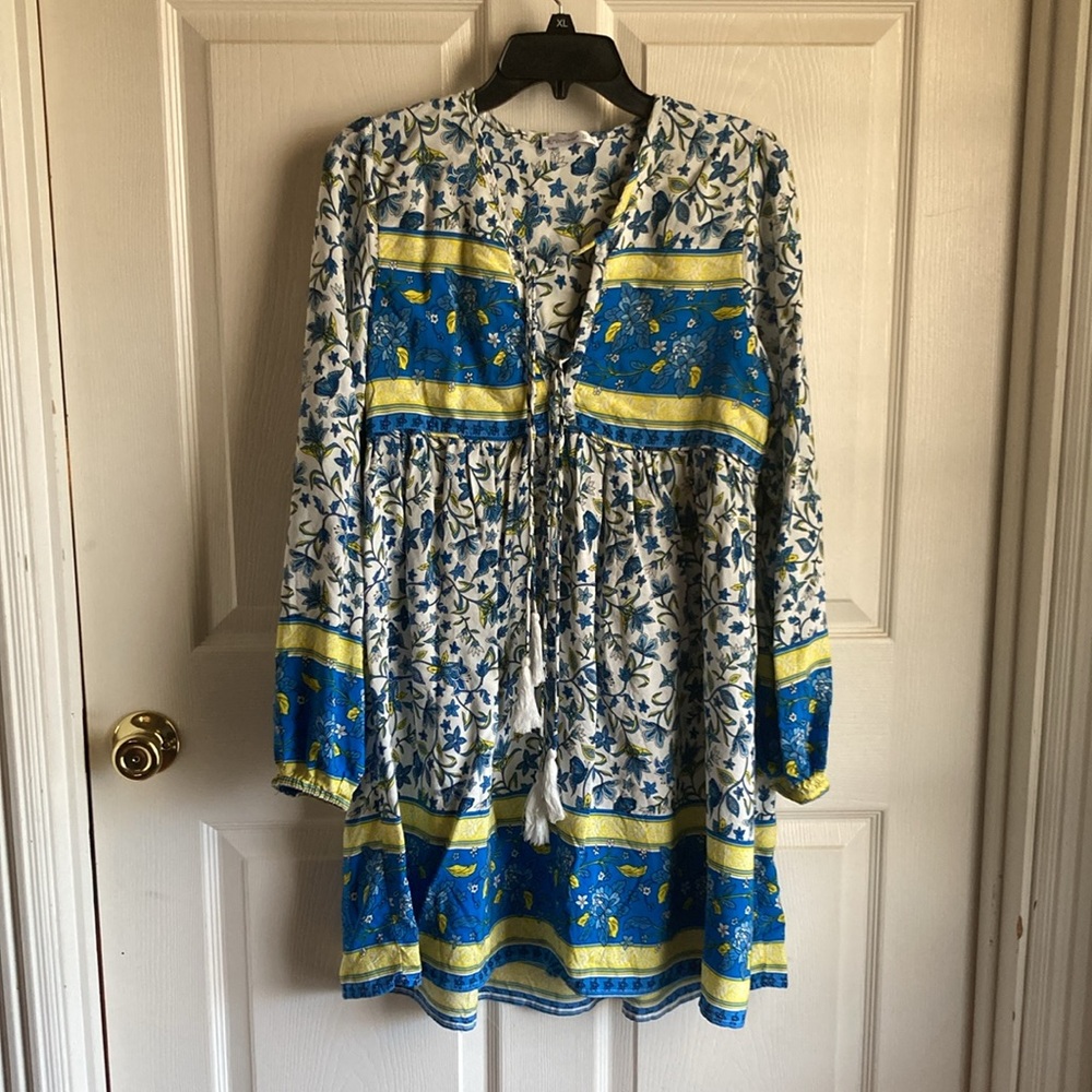 R.Vivimos Womens Long Sleeve Floral Casual Print Cotton Mini Tunic Dress
